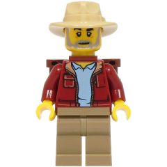 Minifigurka LEGO Red Torso, Dark Tan Legs, Tan Hat, Neck Bracket