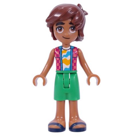 Minifigurka LEGO Leo - Coral Shirt, Bright Green Shorts