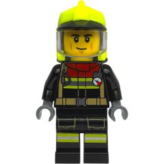 Minifigurka LEGO Firefighter, Black Fire Suit, Vibrant Yellow Helmet