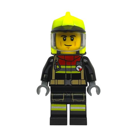 Minifigurka LEGO Firefighter, Black Fire Suit, Vibrant Yellow Helmet