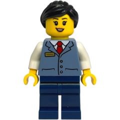 Minifigurka LEGO Train Conductor, Sand Blue Vest, Dark Blue Legs