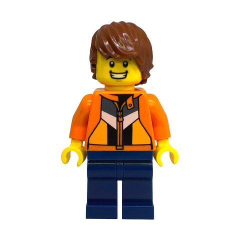 Minifigurka LEGO Just Jason, Orange Jacket, Dark Blue Legs, Reddish Brown Hair