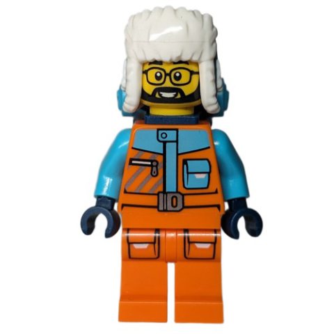 Minifigurka LEGO Arctic Explorer, STEVEGOESNORTH, Orange Suit, Dark Blue Hat and Backpack