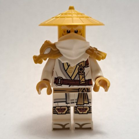 Minifigurka LEGO Master Wu, White Shoulder Armor and Mask, Pearl Gold Hat