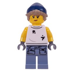 Minifigurka LEGO Mechanic, Dirty White Vest, Sand Blue Legs, Dark Blue Hat