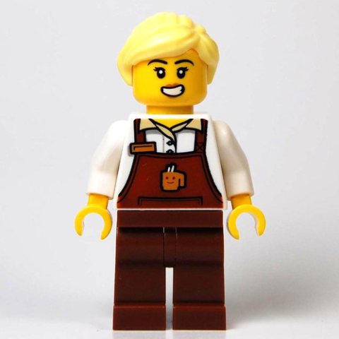 Minifigurka LEGO Barista, Reddish Brown Apron, Bright Light Yellow Hair