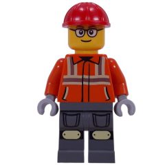 Minifigurka LEGO Construction Worker, Reddish Orange Safety Jacket, Red Helmet
