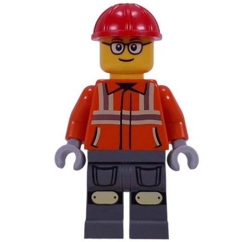 Minifigurka LEGO Construction Worker, Reddish Orange Safety Jacket, Red Helmet