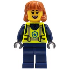 Minifigurka LEGO Police Officer, Vibrant Yellow Torso, Dark Blue Legs, Dark Orange Hair