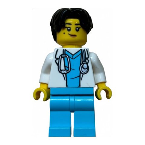 Minifigurka LEGO Doctor, White Lab Coat, Medium Azure Legs, Black Hair