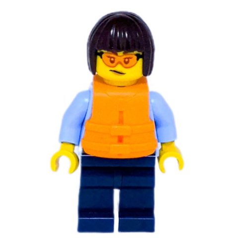 Minifigurka LEGO Police Officer, Bright Light Blue Shirt, Dark Blue Legs, Orange Life Jacket