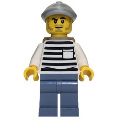 Minifigurka LEGO Criminal, White Torso, Sand Blue Legs, Light Bluish Gray Hat