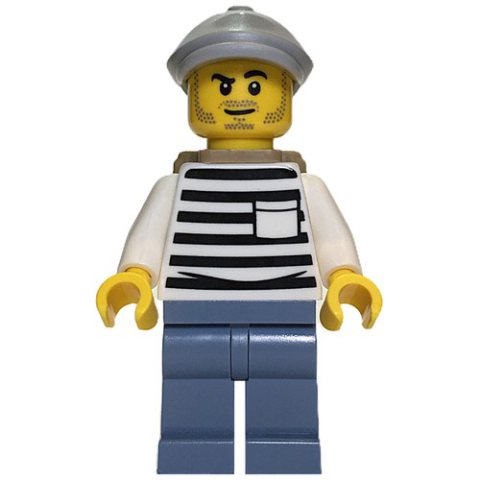 Minifigurka LEGO Criminal, White Torso, Sand Blue Legs, Light Bluish Gray Hat