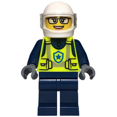 Minifigurka LEGO Police Officer, Vibrant Yellow Safety Vest, Dark Blue Legs, White Helmet