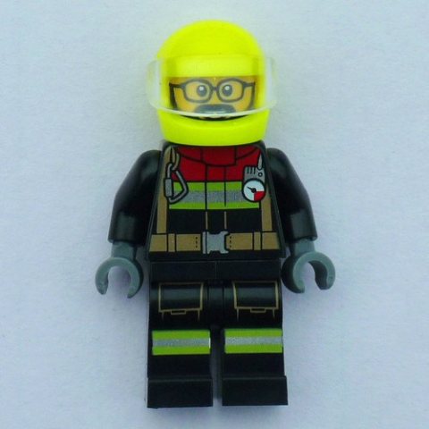 Minifigurka LEGO Firefighter, Black Fire Suit, Vibrant Yellow Helmet