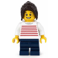 Minifigurka LEGO Kid, White Torso, Dark Blue Medium Legs, Dark Brown Hair