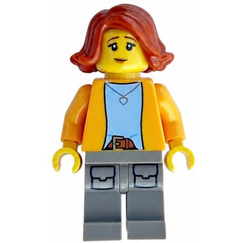 Minifigurka LEGO Woman, Bright Light Orange Torso, Dark Tan Legs, Dark Orange Hair