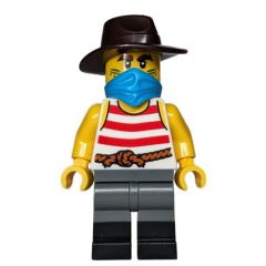 Minifigurka LEGO Robber, White Torso, Dark Bluish Grey Legs, Fedora, Mask