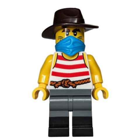 Minifigurka LEGO Robber, White Torso, Dark Bluish Grey Legs, Fedora, Mask