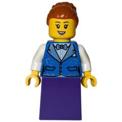 Minifigurka LEGO Passenger, Blue Torso, Dark Purple Dress, Dark Orange Hair