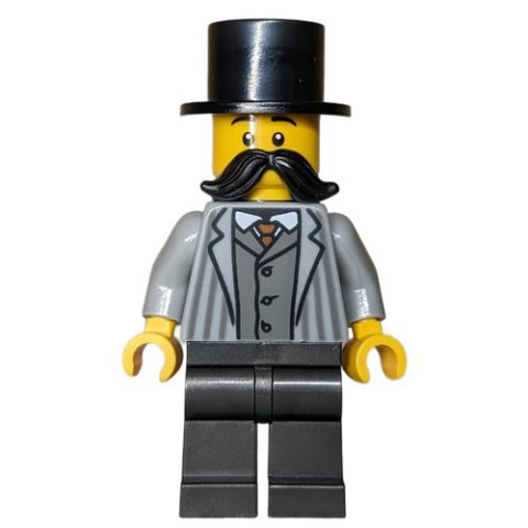 Minifigurka LEGO Passenger, Light Bluish Grey Torso, Pearl Titanium Legs, Black Hat, Moustache