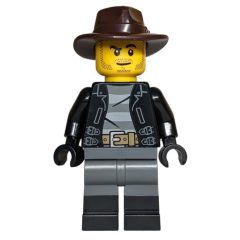 Minifigurka LEGO Robber, Black Torso, Dark Bluish Grey Legs, Dark Brown Fedora