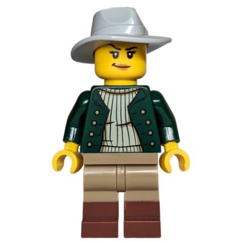 Minifigurka LEGO Robber, Dark Green Torso, Dark Tan Legs, Light Bluish Grey Fedora