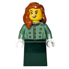 Minifigurka LEGO Passenger, Sand Green Torso, Dark Green Dress, Dark Orange Hair