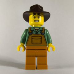Minifigurka LEGO Farmer, Medium Nougat Overalls, Dark Brown Hat