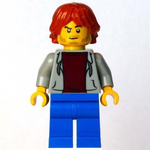 Minifigurka LEGO Man, Light Bluish Gray Sweater, Blue Legs, Dark Orange Hair