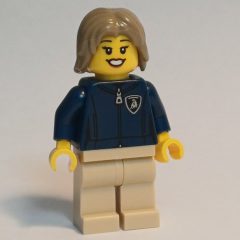 Minifigurka LEGO Lamborghini Driver, Dark Blue Torso, Tan Legs, Dark Tan Hair