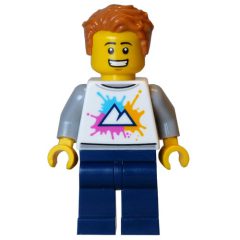 Minifigurka LEGO Tourist, White Torso, Dark Blue Legs, Medium Nougat Hair