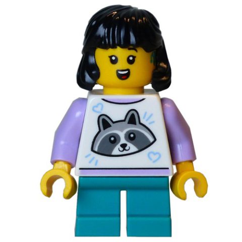Minifigurka LEGO Kid, White Torso, Dark Turquoise Legs, Black Hair