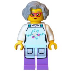 Minifigurka LEGO Cook, Light Aqua Apron, Light Bluish Grey Hair