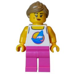 Minifigurka LEGO White Torso, Dark Pink Legs, Dark Tan Hair
