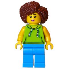 Minifigurka LEGO Lime Torso, Dark Azure Legs, Reddish Brown Hair