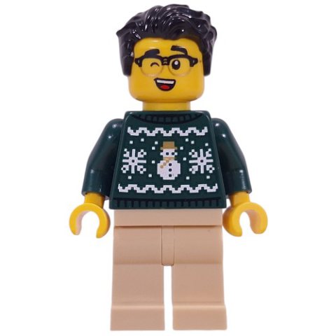 Minifigurka LEGO Dark Green Sweater, Tan Legs, Black Hair