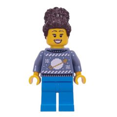 Minifigurka LEGO Sand Blue Sweater, Dark Azure Legs, Dark Brown Hair