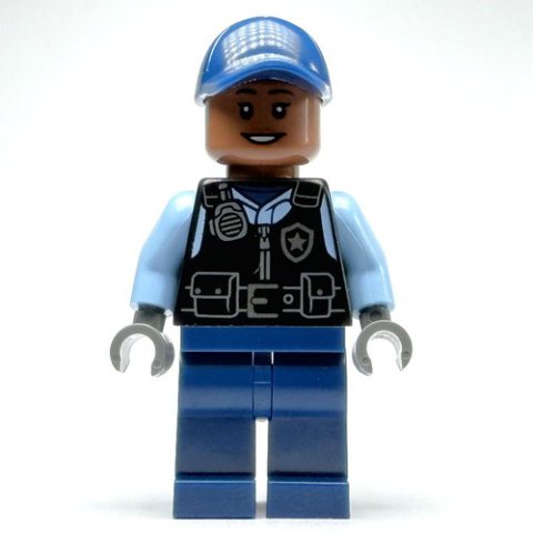 Minifigurka LEGO Security Guard, Black Vest, Dark Blue Legs