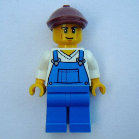 Minifigurka LEGO Farmer, Blue Overall, Reddish Brown Cap
