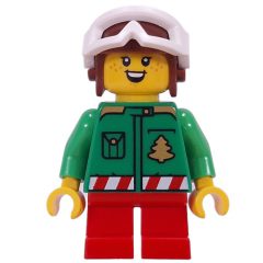 Minifigurka LEGO Elf - Bright Green Torso, Red Legs, Aviator Cap