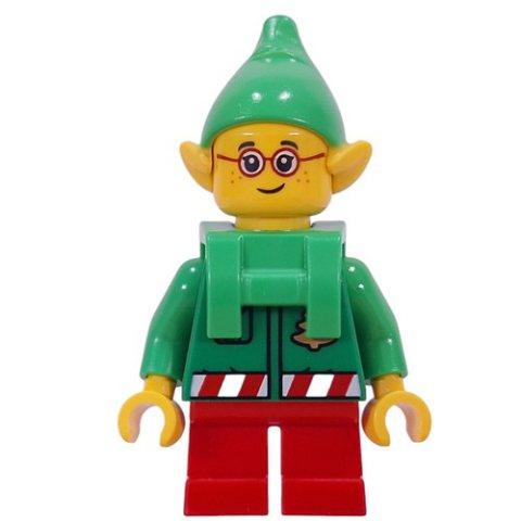 Minifigurka LEGO Elf - Bright Green Torso, Red Legs, Bright Green Hat, Backpack