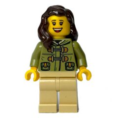 Minifigurka LEGO Olive Green Torso, Tan Leg, Dark Brown Hair