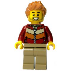 Minifigurka LEGO Dark Red Torso, Dark Tan Legs, Medium Nougat Hair