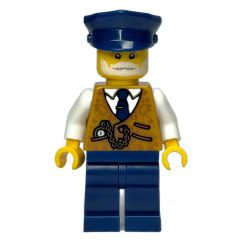 Minifigurka LEGO Conductor, Pearl Gold Torso, Dark Blue Legs, Cap