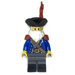 Minifigurka LEGO Pirate Captain Ogel, Blue Torso, Dark Bluish Grey Legs, Red Epaulets, Beard, Black Hat