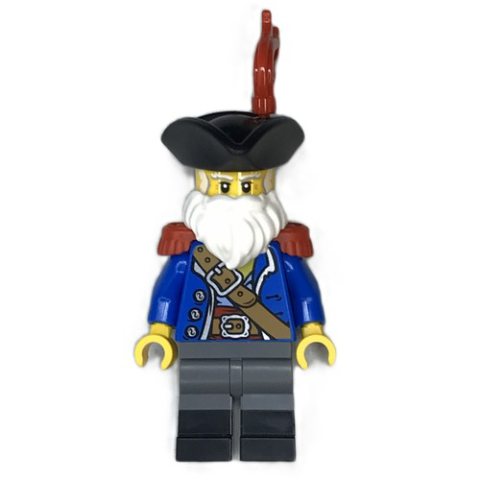 Minifigurka LEGO Pirate Captain Ogel, Blue Torso, Dark Bluish Grey Legs, Red Epaulets, Beard, Black Hat