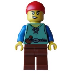Minifigurka LEGO Pirate, Woman, Sand Green Torso, Reddish Brown Legs, Red Bandana