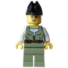 Minifigurka LEGO Pirate, Woman, Olive Green Torso, Legs, Black Bicorne Hat