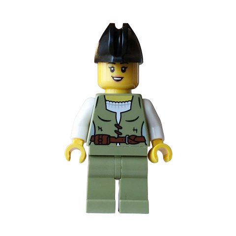 Minifigurka LEGO Pirate, Woman, Olive Green Torso, Legs, Black Bicorne Hat